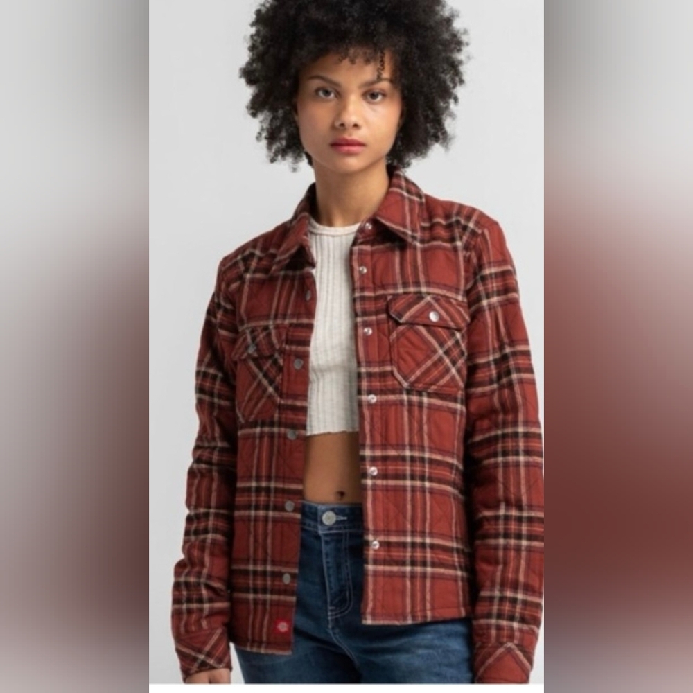 Dickies Quilted Plaid Women's Jacket Red and Brown sz M Outdoors Gorpcore Fall